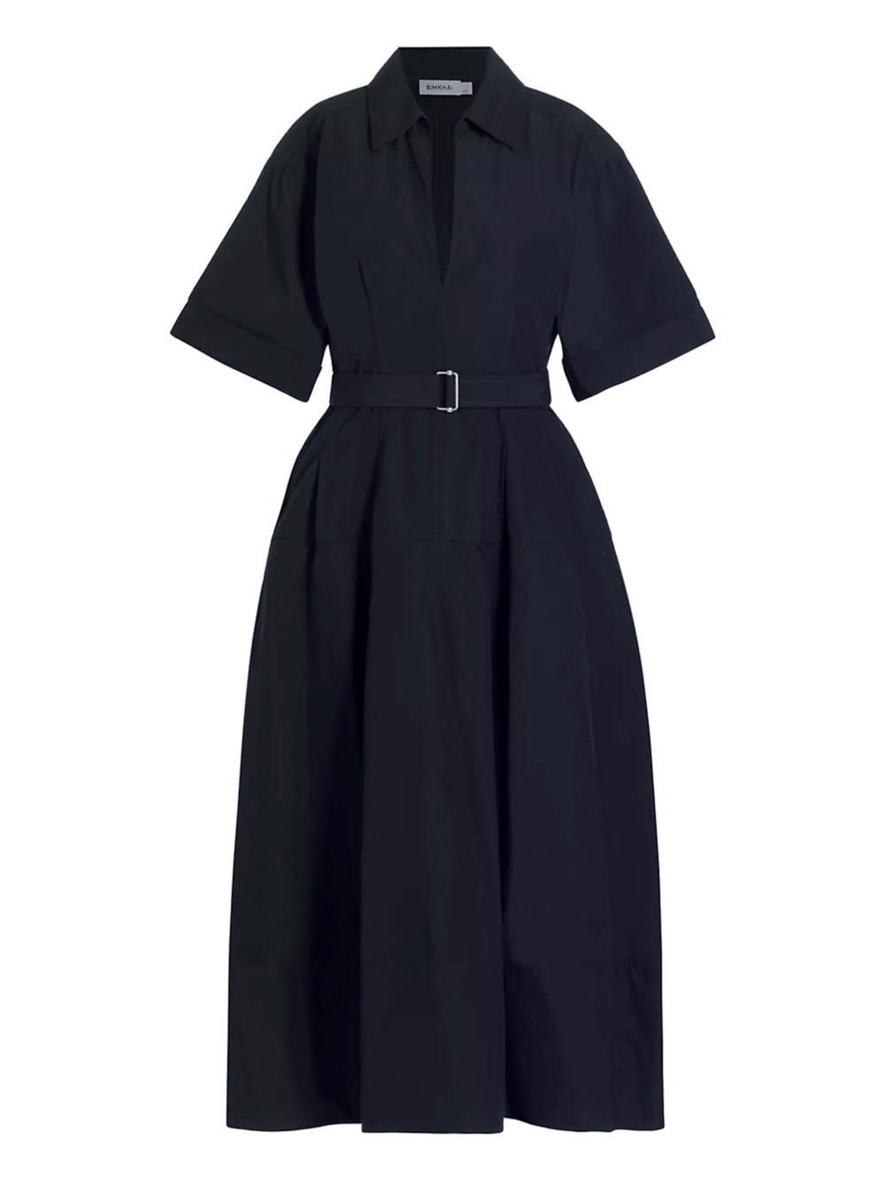 SIMKHAI Black DEANNA Belted Short Sleeve Midi Shirt Dress Sz 0